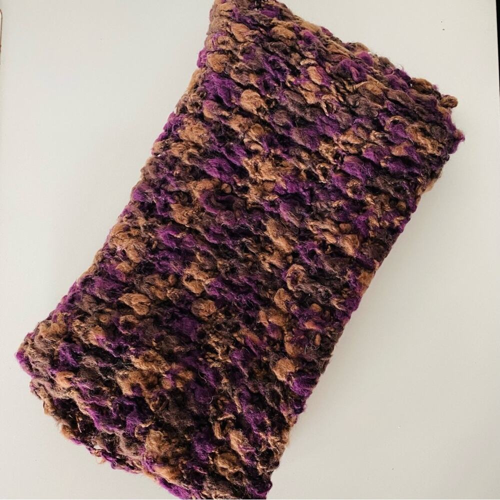 NEW NORDSTROM Purple Brown Open Chunky Knit Woven Classic Infinity Scarf Wrap - Picture 7 of 7